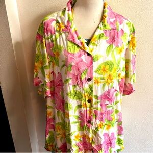 Caribbean Joe Pink and Green Button Down Hawaiian Shirt sz 3X guc